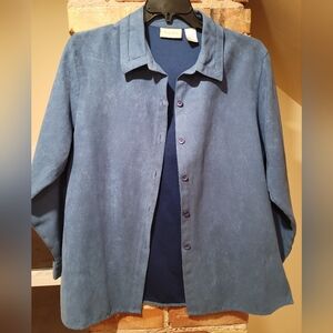 Giddy Up Western Blue Suede Button Down, Studio Works, Size Medium